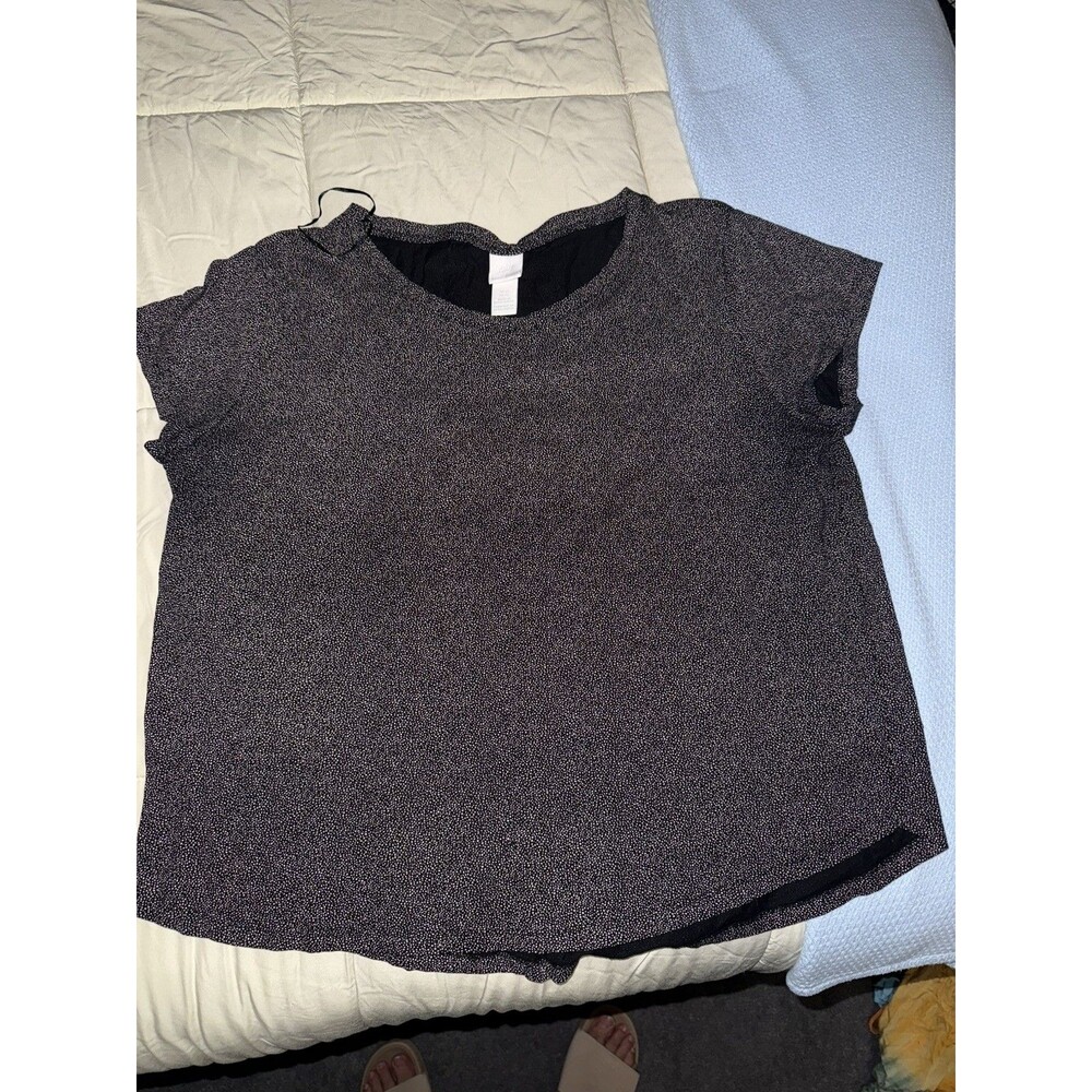 H&M Women's Top XL Black Polkadot 100% Cotton Short Sleeve Basic